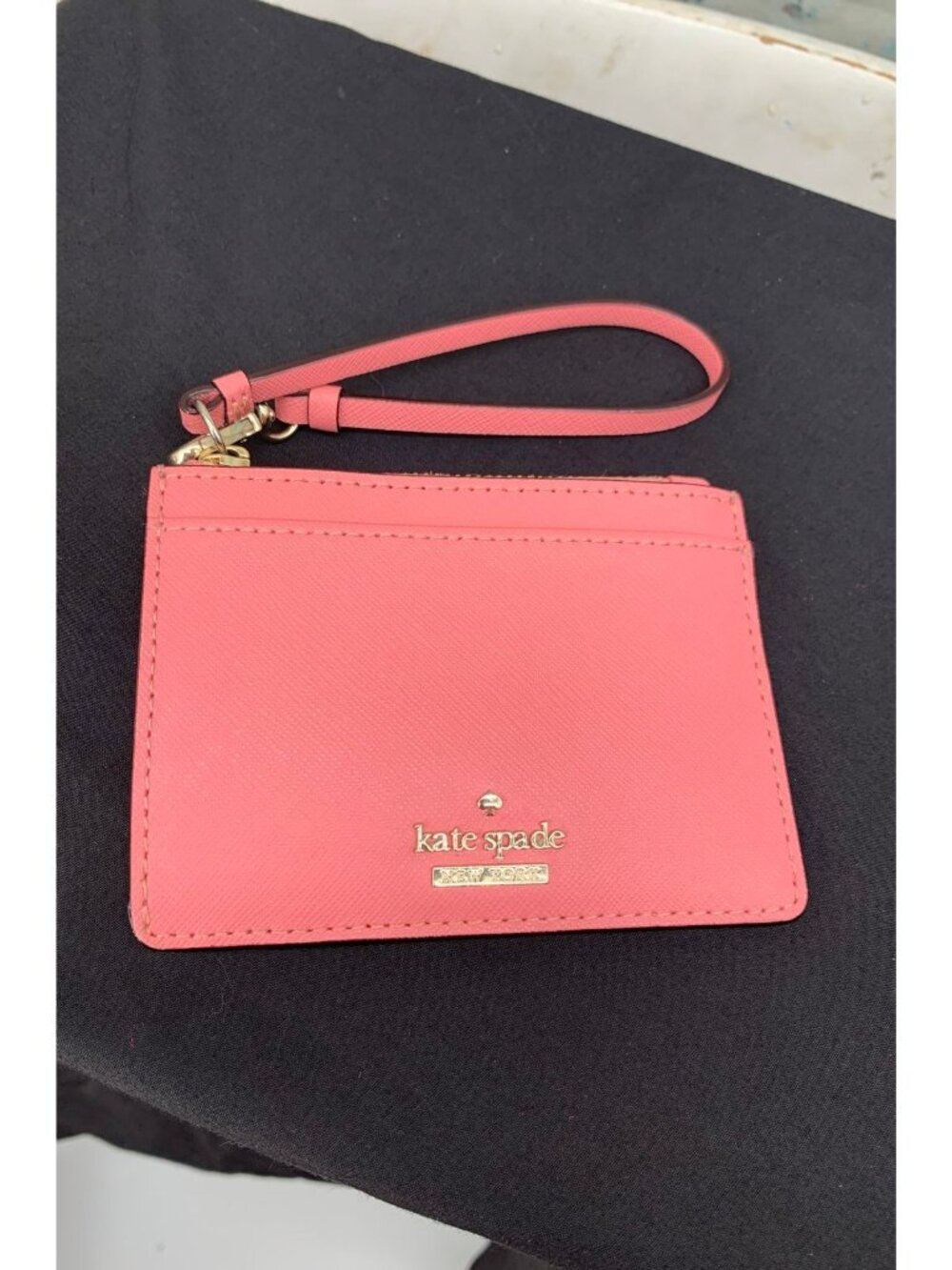 Kate Spade New York Madison Pink Leather Card Case Wristlet With Gold Hardware &